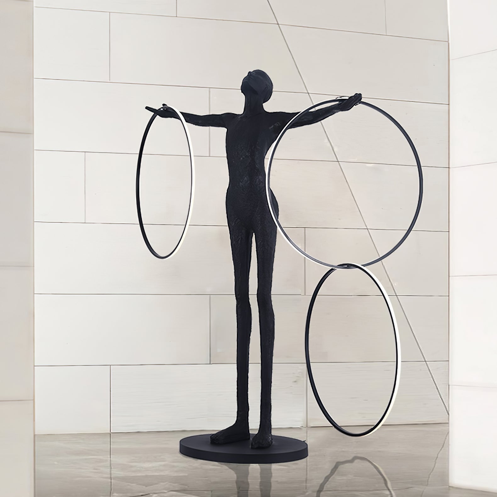 Eclipsa Dual-Ring Sculptural Black Floor Lamp
