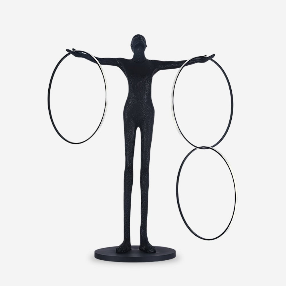 Eclipsa Dual-Ring Sculptural Black Floor Lamp