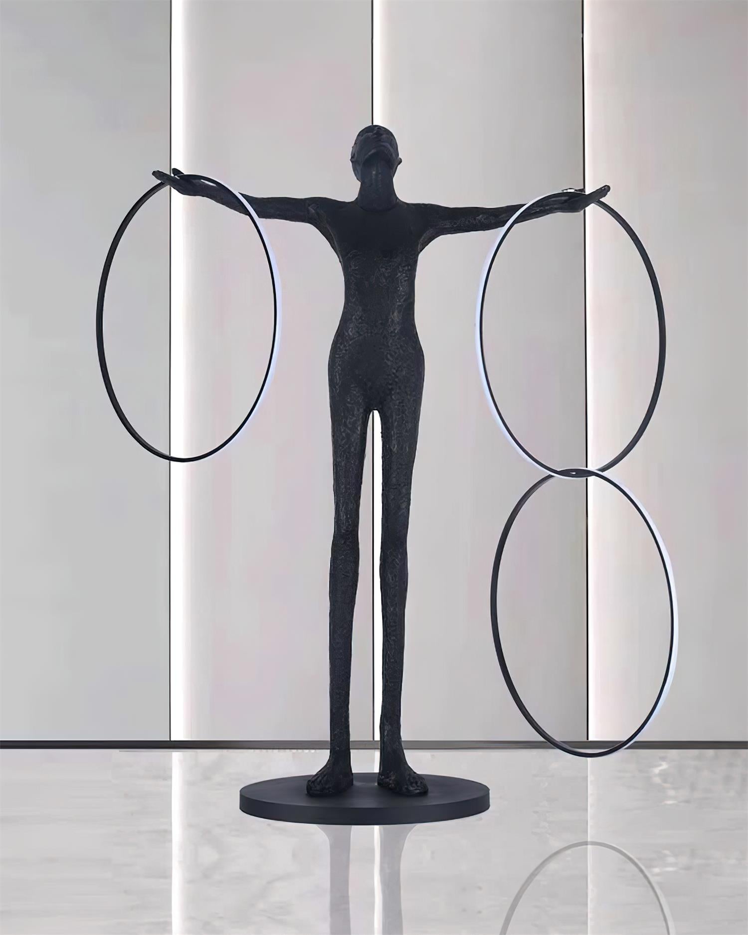 Eclipsa Dual-Ring Sculptural Black Floor Lamp