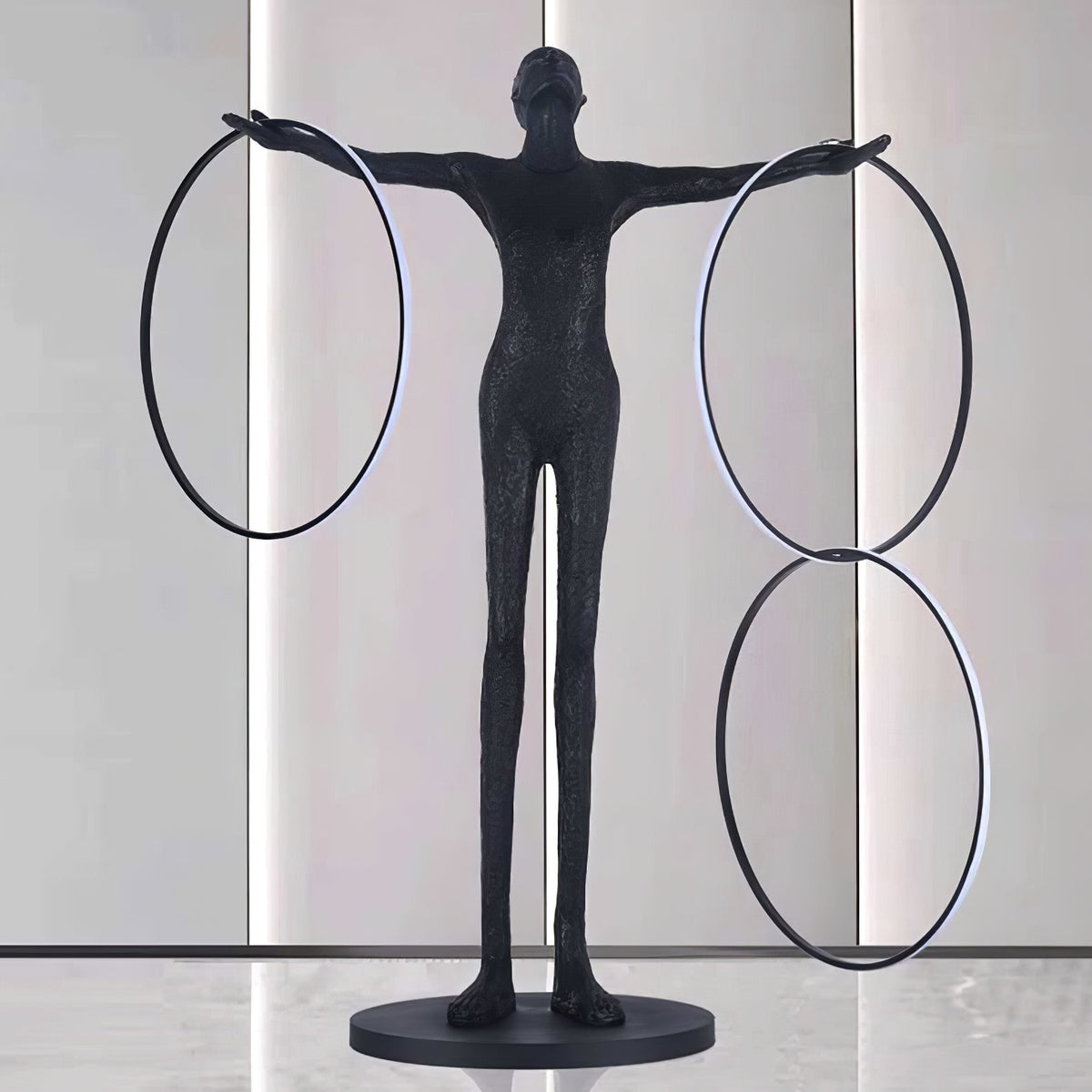 Eclipsa Dual-Ring Sculptural Black Floor Lamp