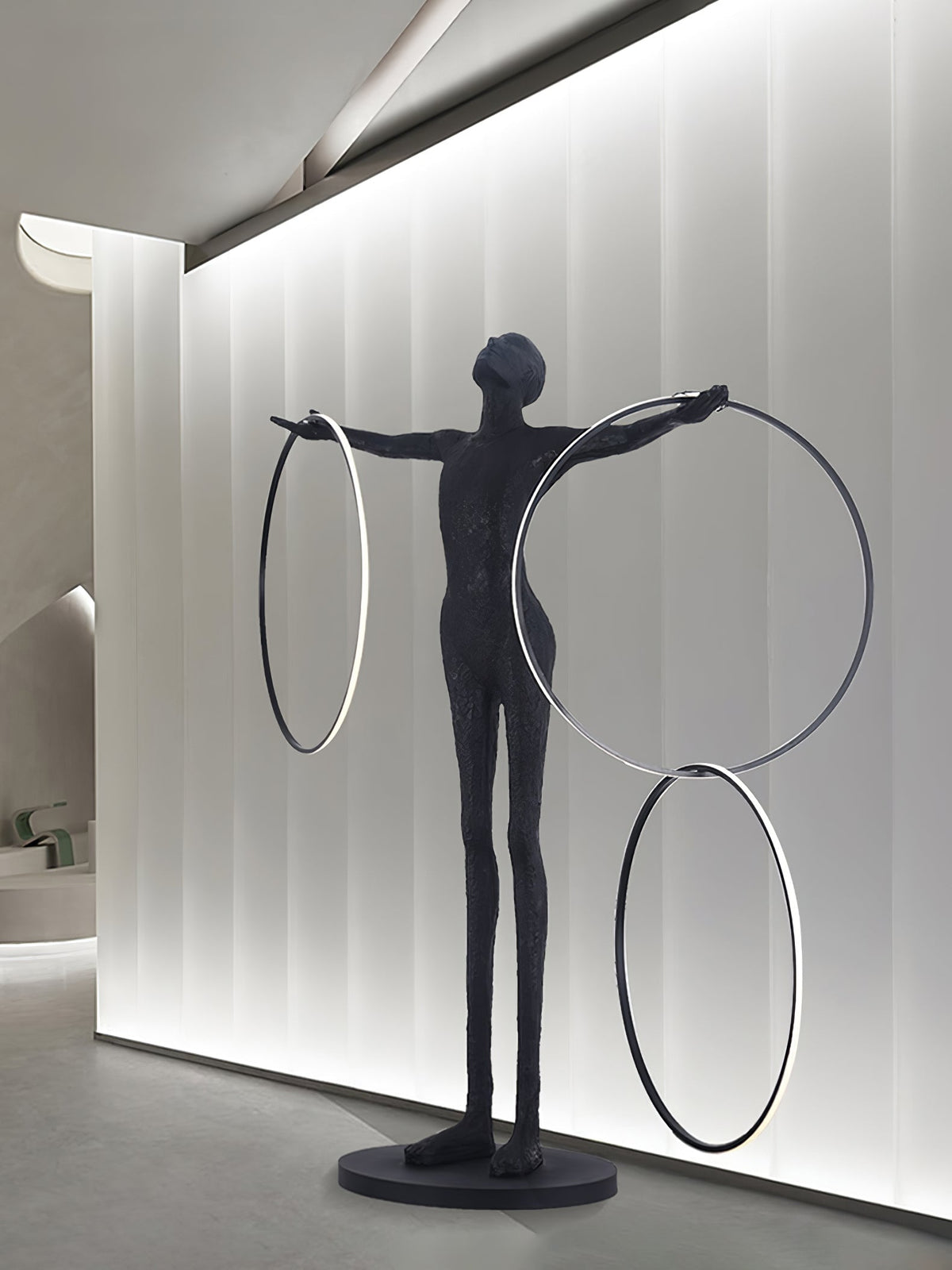 Eclipsa Dual-Ring Sculptural Black Floor Lamp