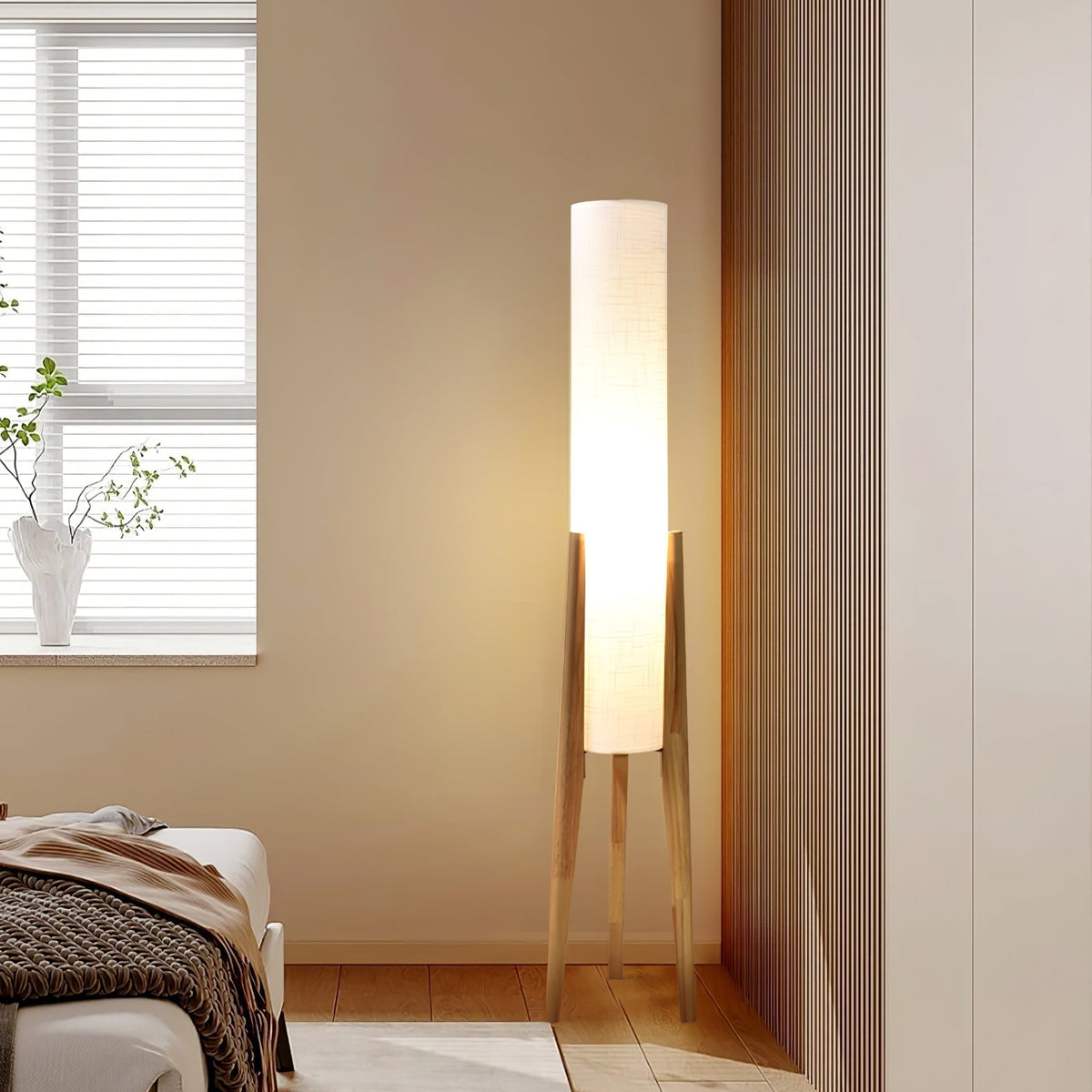 Triluxe Wood & Fabric Modern Floor Lamp