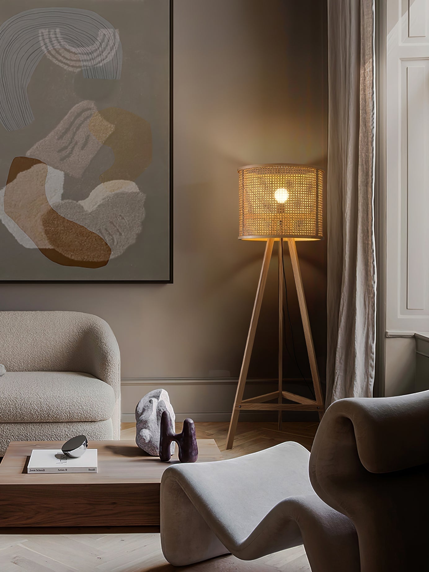 Olsolyra Rattan Woven Tripod Floor Lamp