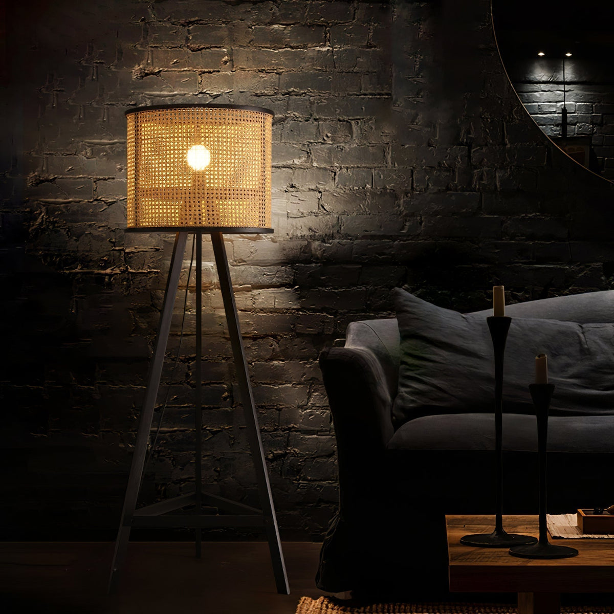 Olsolyra Rattan Woven Tripod Floor Lamp