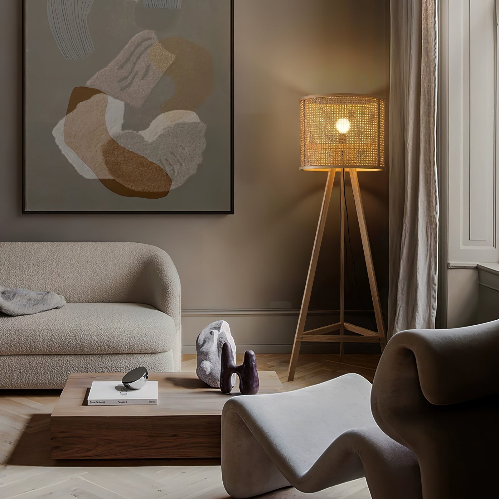 Olsolyra Rattan Woven Tripod Floor Lamp