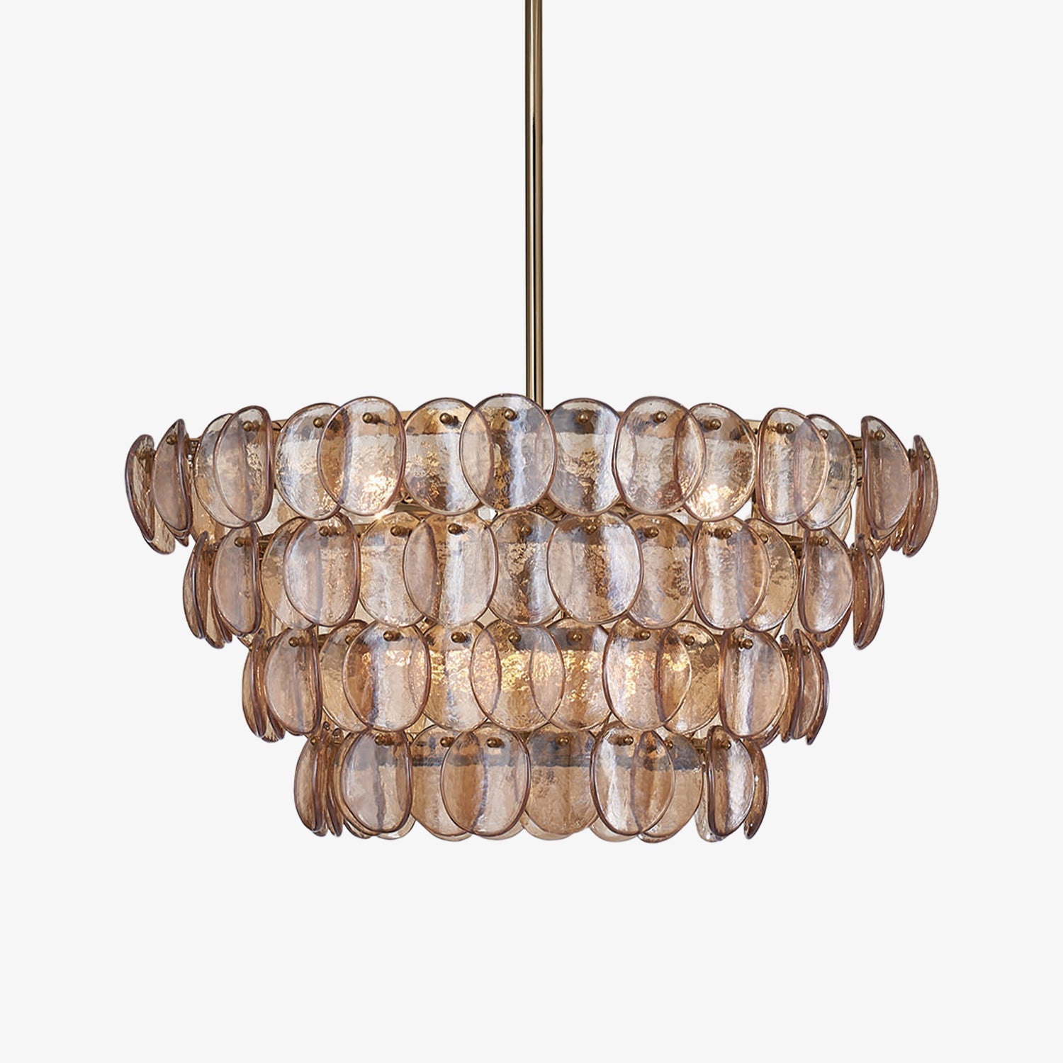 Lioroelle Chandelier Amber Glass Disc Fish Scale Brass