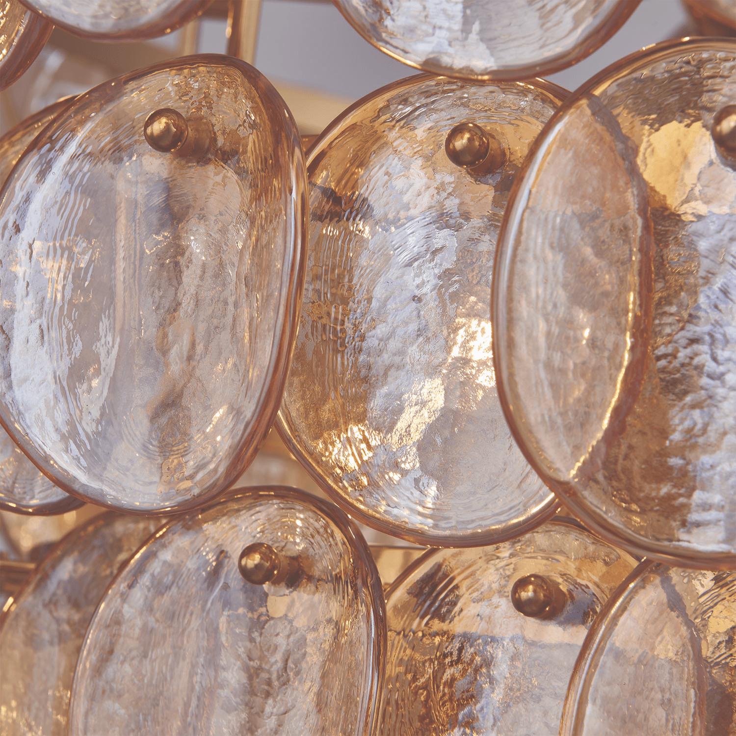 Celalella Chandelier Large Amber Glass Disc Fish Scale Brass