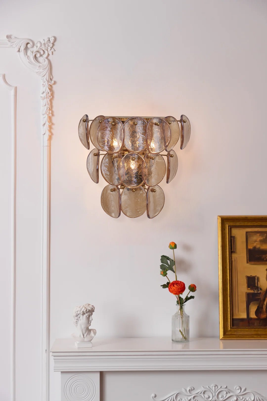 Velearia Wall Lamp Amber Glass Disc Fish Scale Brass