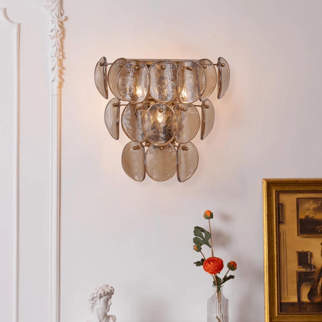 Velearia Wall Lamp Amber Glass Disc Fish Scale Brass