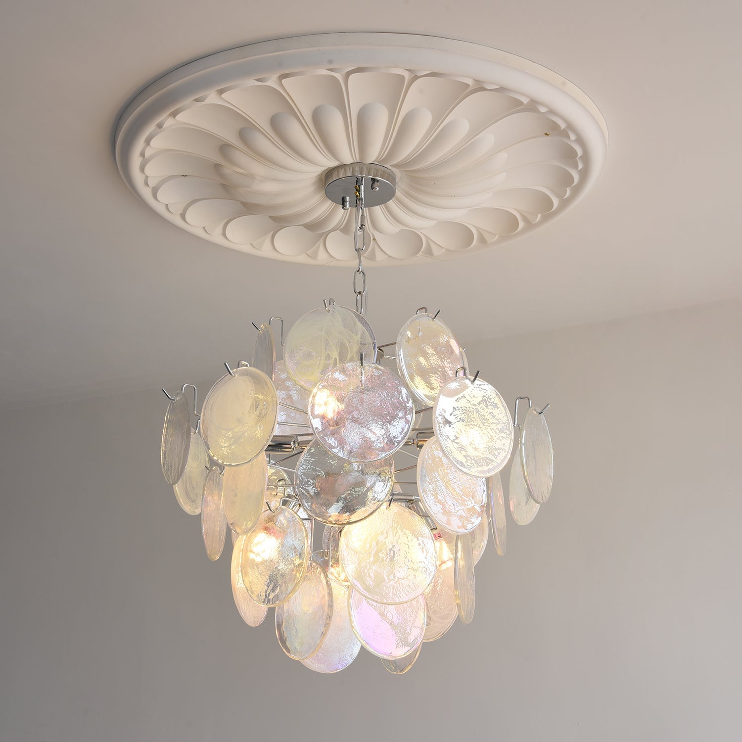 Venfield Chandelier Iridescent Glass Disc Cascade - Neutral Decor