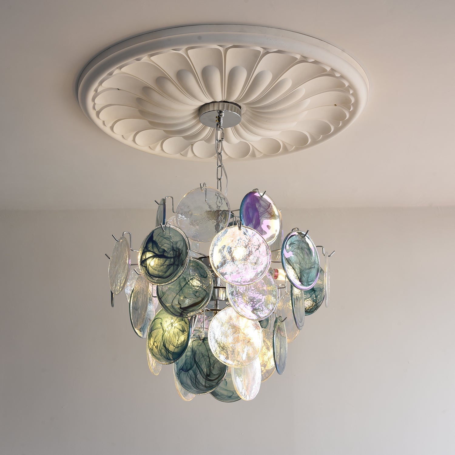 Venfield Chandelier Iridescent Glass Disc Cascade - Neutral Decor