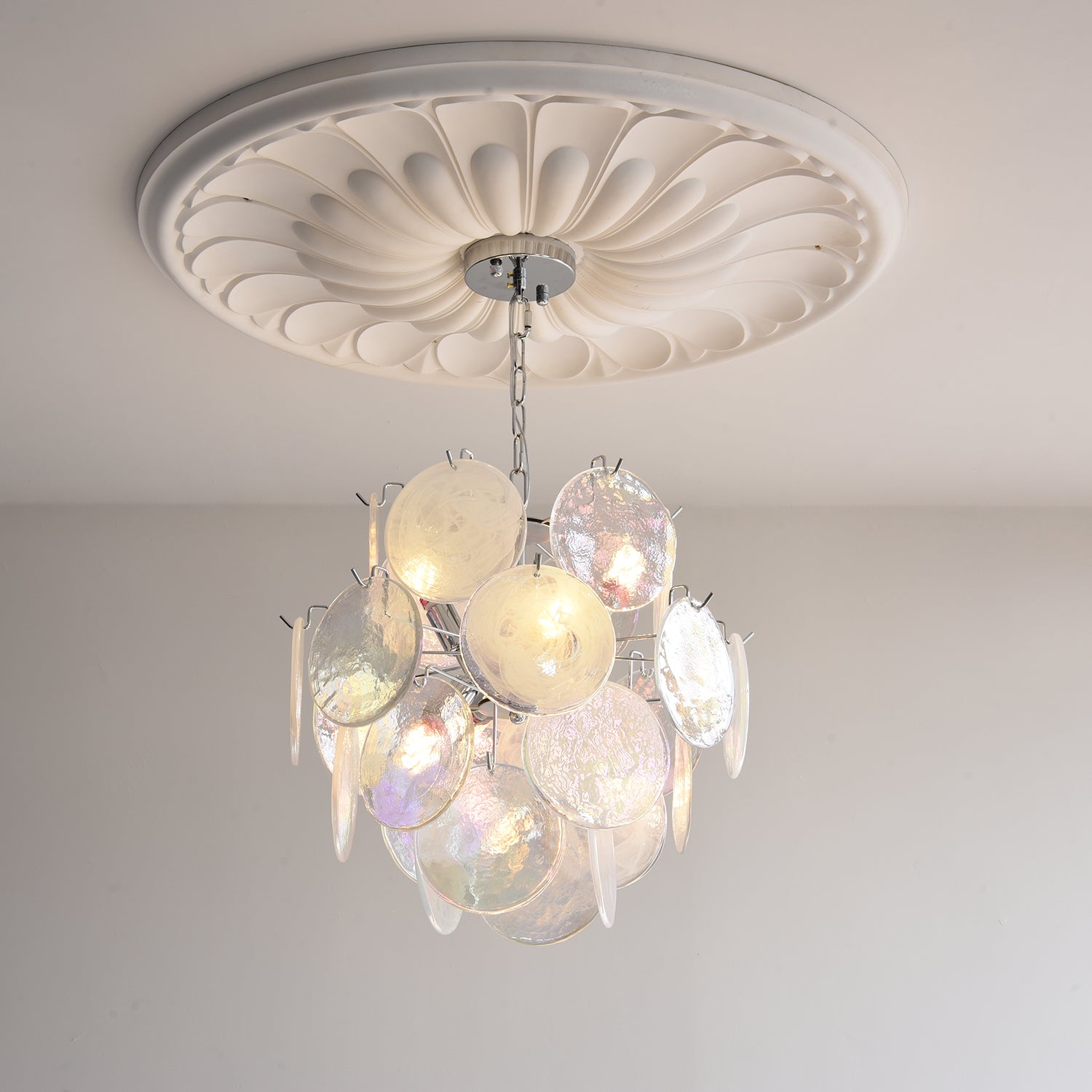 Venfield Chandelier Iridescent Glass Disc Cascade - Neutral Decor
