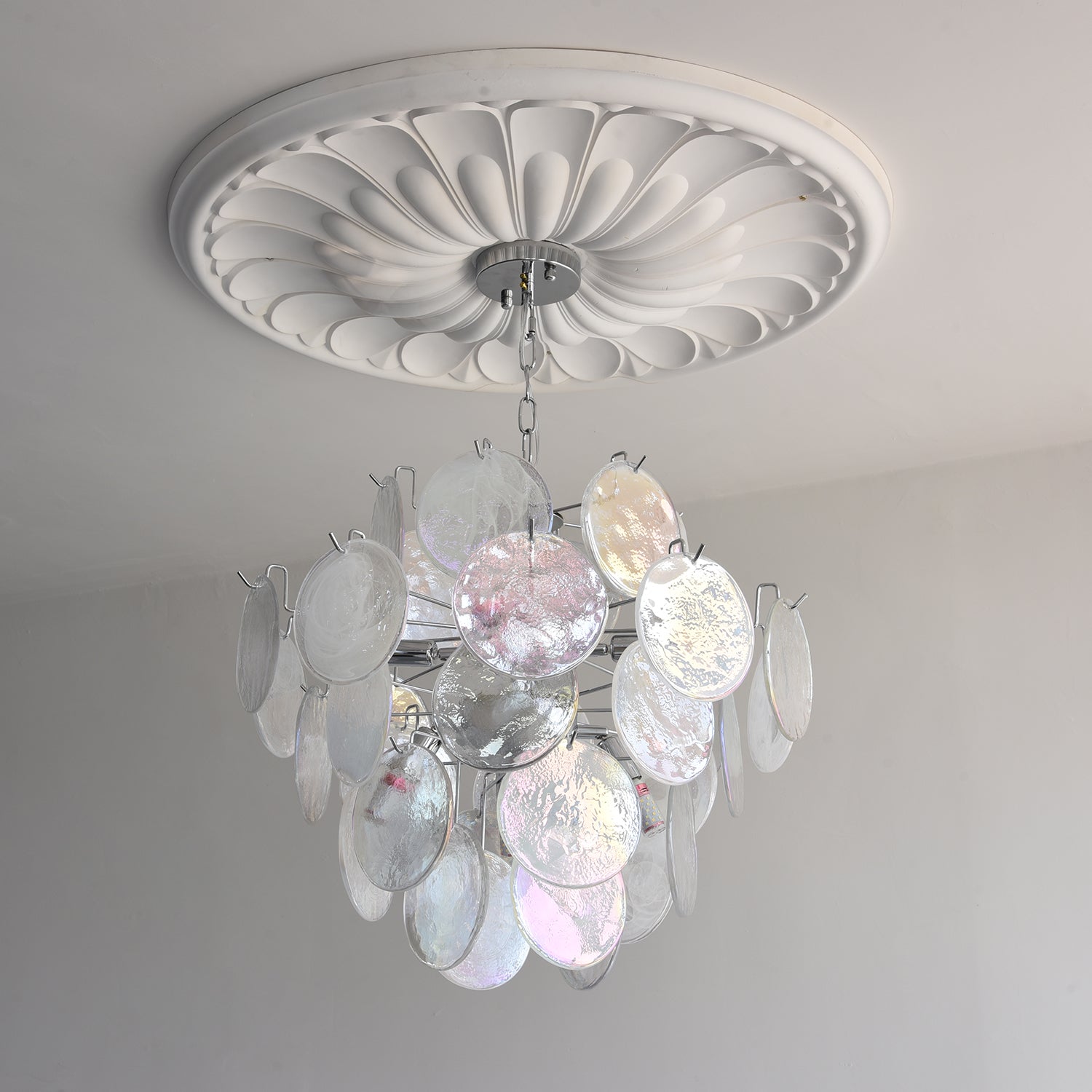 Venfield Chandelier Iridescent Glass Disc Cascade - Neutral Decor