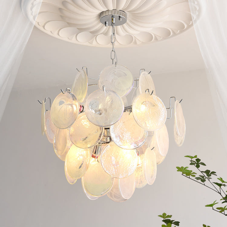 Venfield Chandelier Iridescent Glass Disc Cascade - Neutral Decor