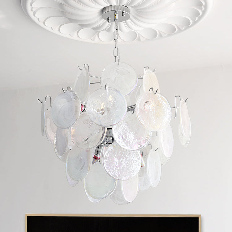Venfield Chandelier Iridescent Glass Disc Cascade - Neutral Decor