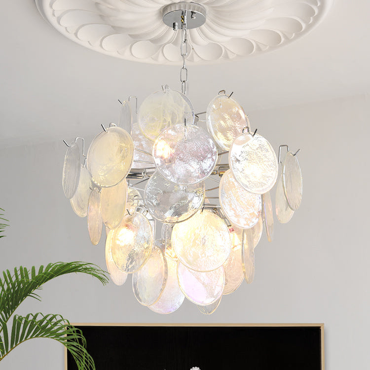 Venfield Chandelier Iridescent Glass Disc Cascade - Neutral Decor