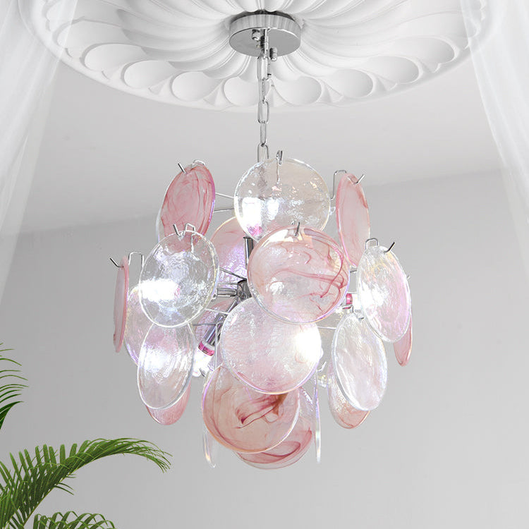 Venfield Chandelier Iridescent Glass Disc Cascade - Neutral Decor