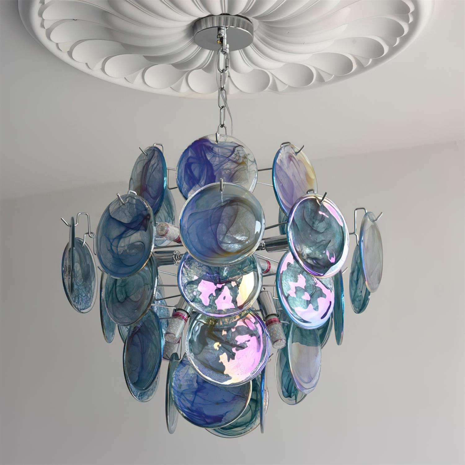 Venfield Chandelier Iridescent Glass Disc Cascade - Neutral Decor