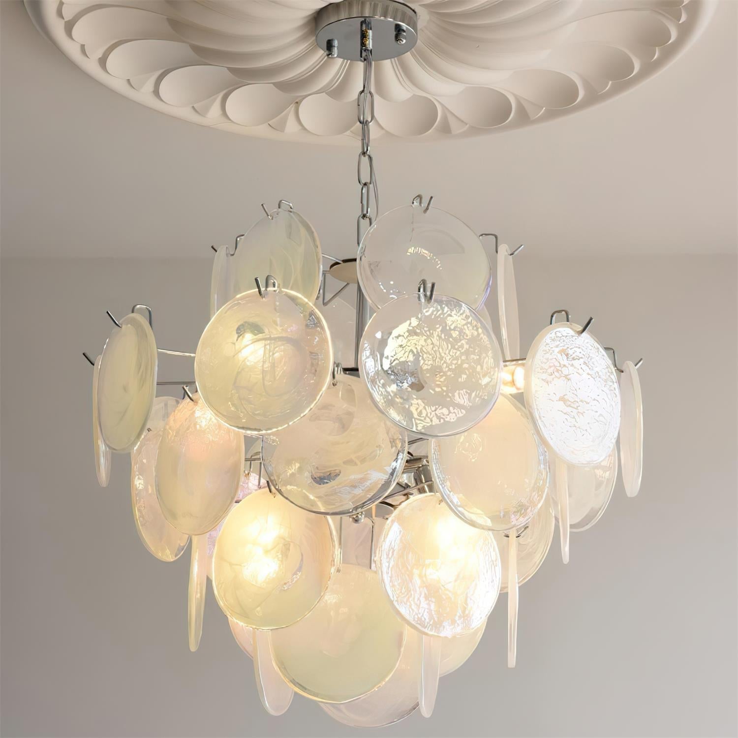 Venfield Chandelier Iridescent Glass Disc Cascade - Neutral Decor