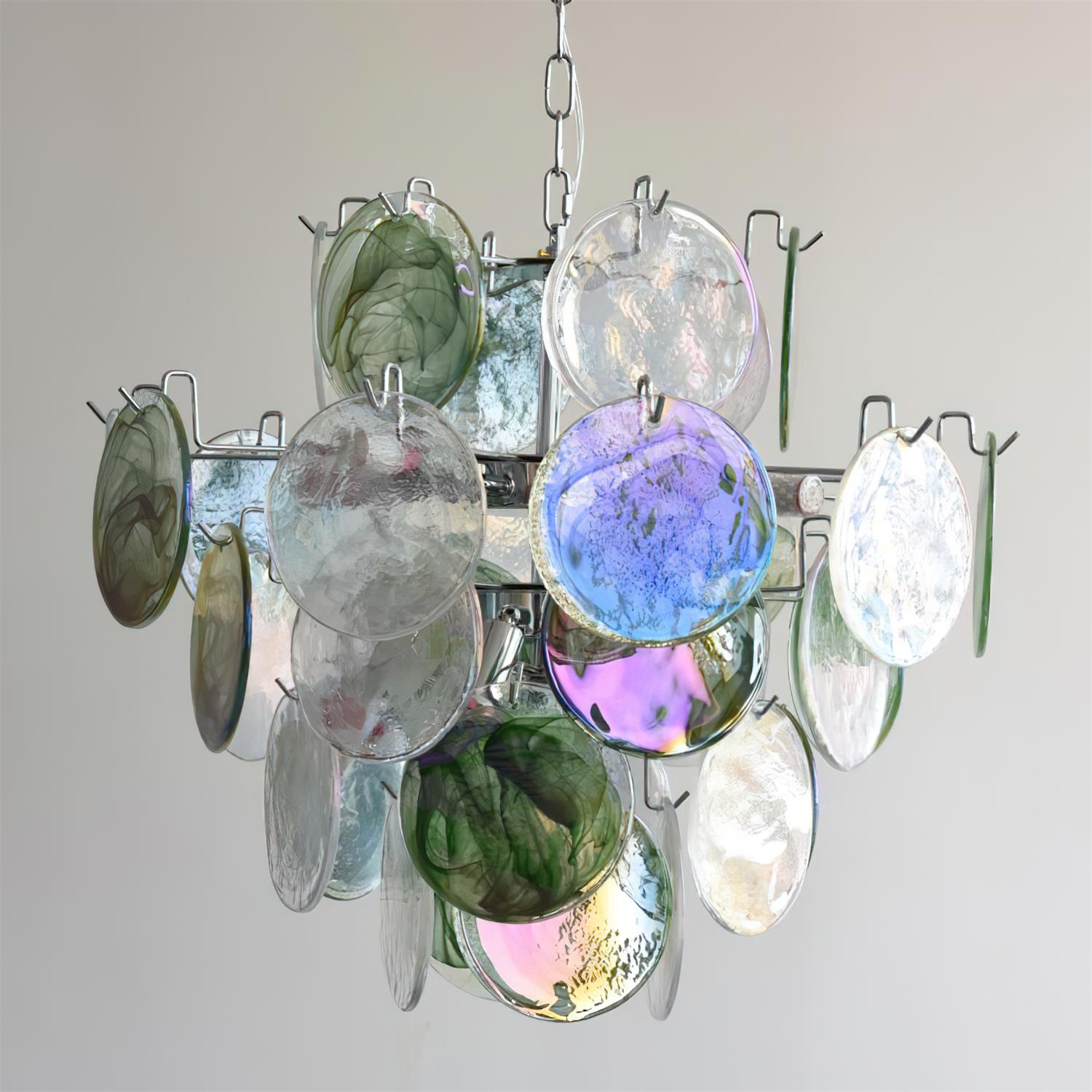 Venfield Chandelier Iridescent Glass Disc Cascade - Neutral Decor