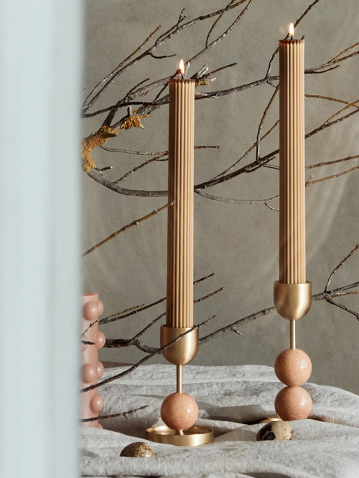 Fuldo Verdant Sphere Candle Holder Brushed Brass Accent Mid-century Interior