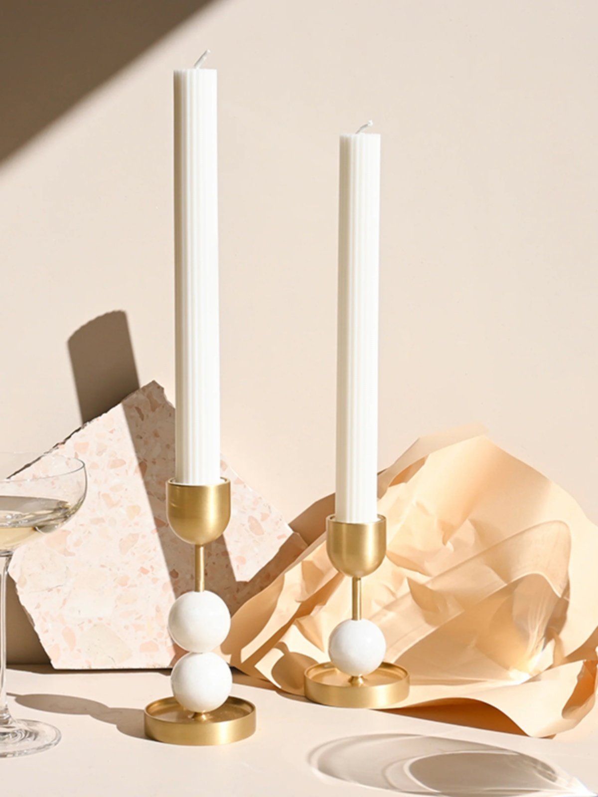 Fuldo Verdant Sphere Candle Holder Brushed Brass Accent Mid-century Interior