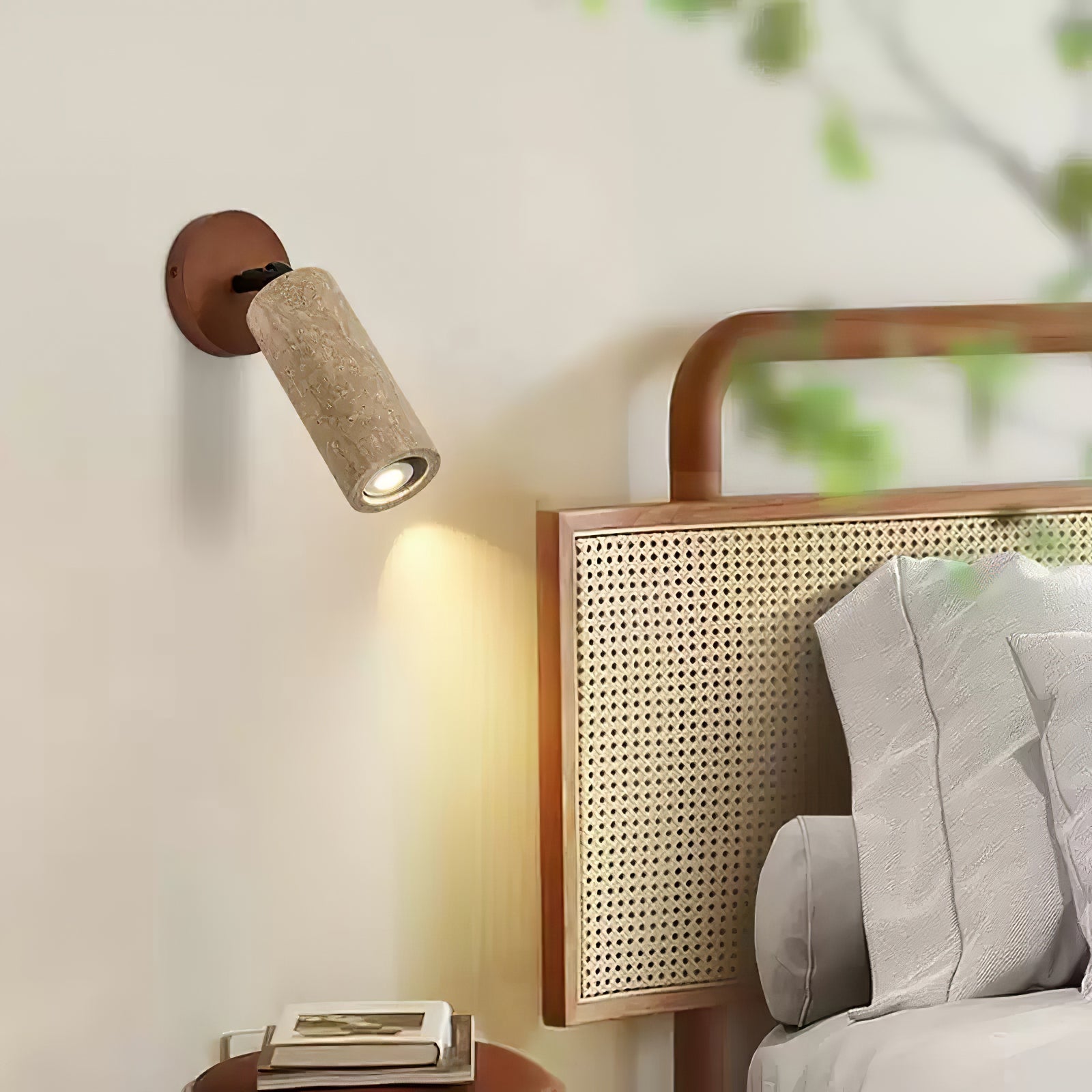 Cesilyra Swivel Cylinder Travertine Wall Light - Neutral Decor
