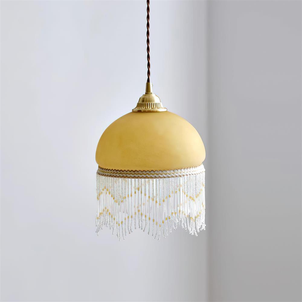 Vili Tassel Pendant Lamp Dome Fringed Beaded - Neutral Decor