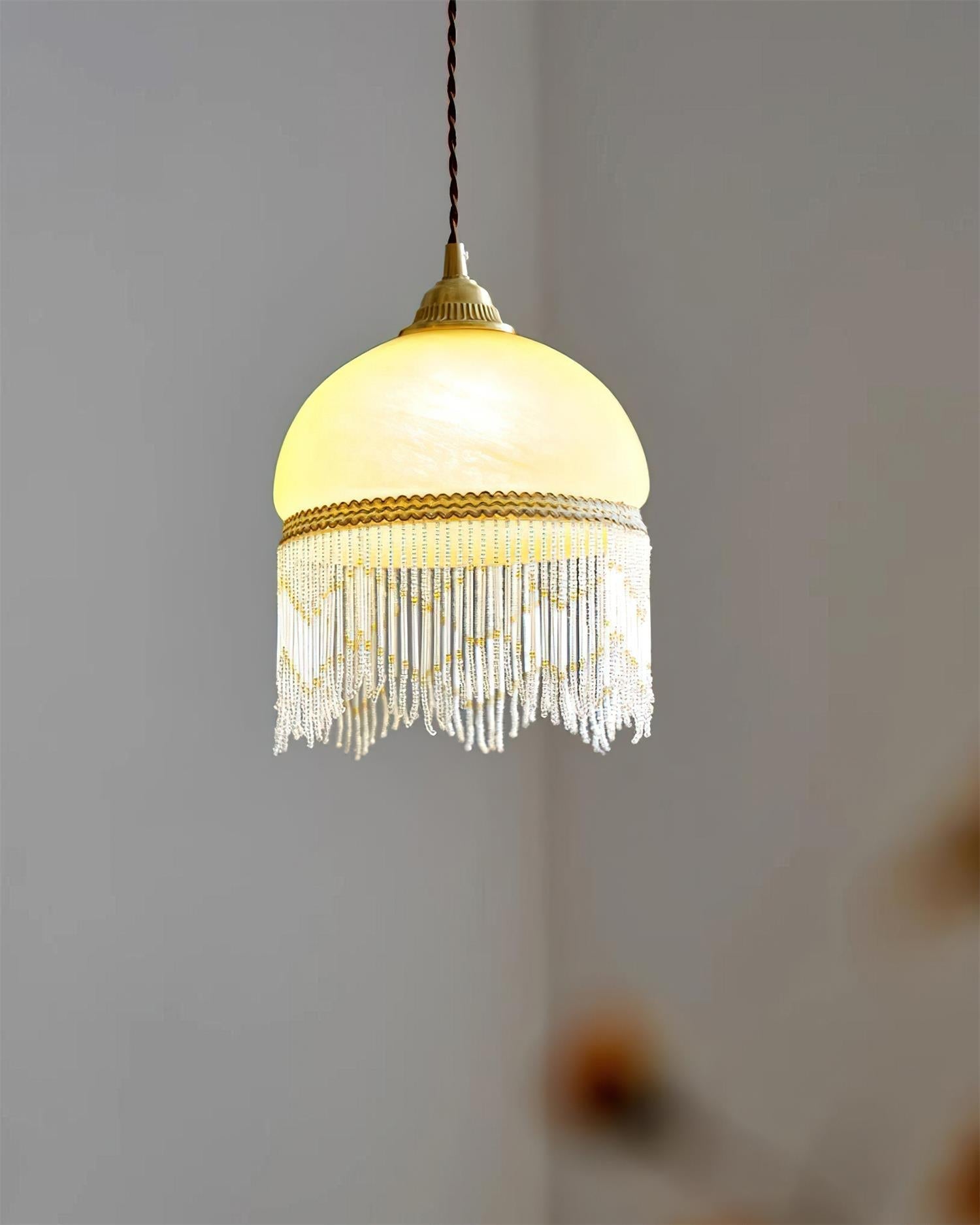 Vili Tassel Pendant Lamp Dome Fringed Beaded - Neutral Decor