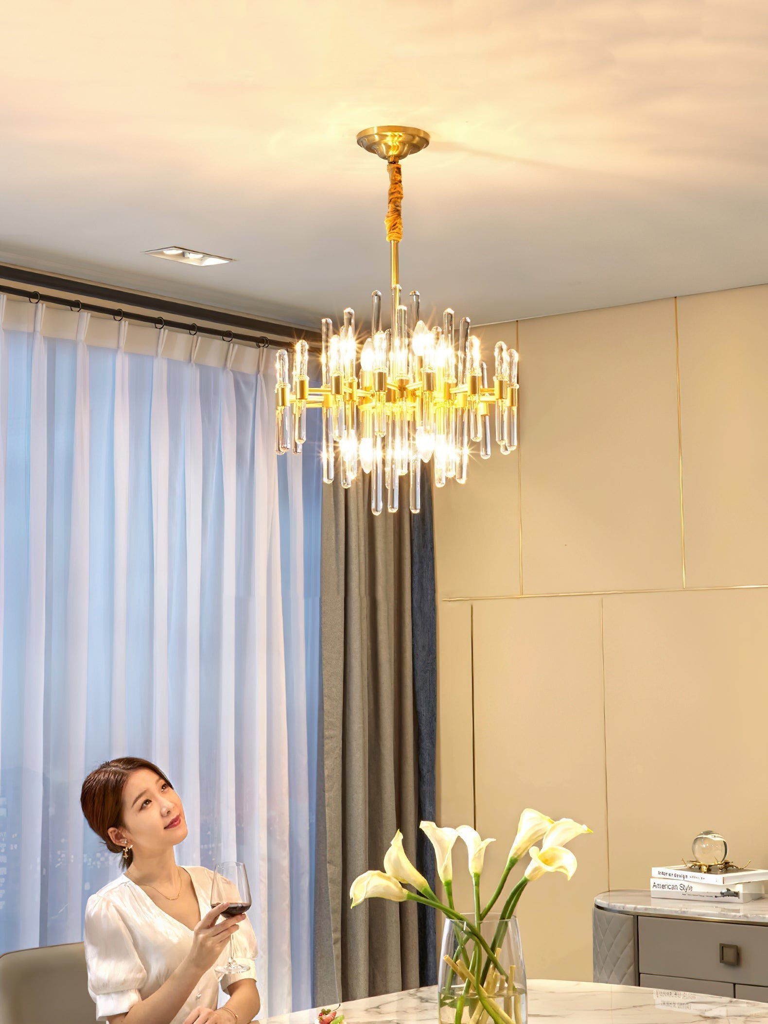 Jorine Chandelier Antique Brass Starburst
