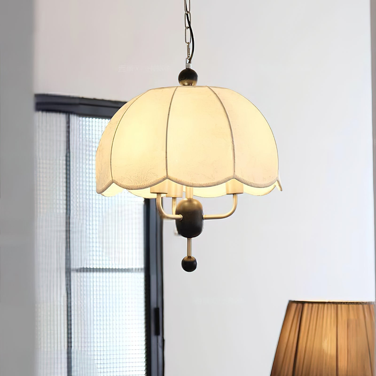 Ervaren Vintage Bloom Fabric Wood Pendant Lamp