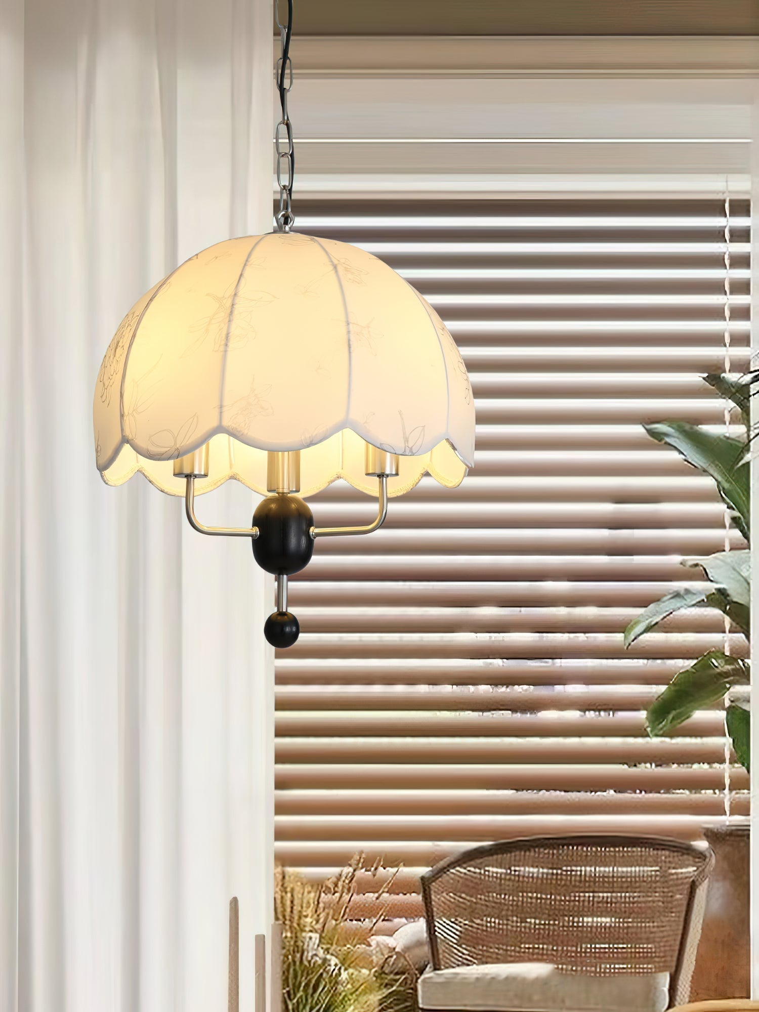 Ervaren Vintage Bloom Fabric Wood Pendant Lamp