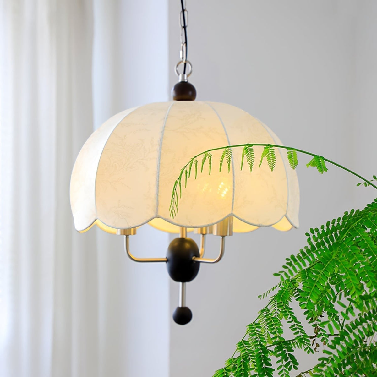 Ervaren Vintage Bloom Fabric Wood Pendant Lamp
