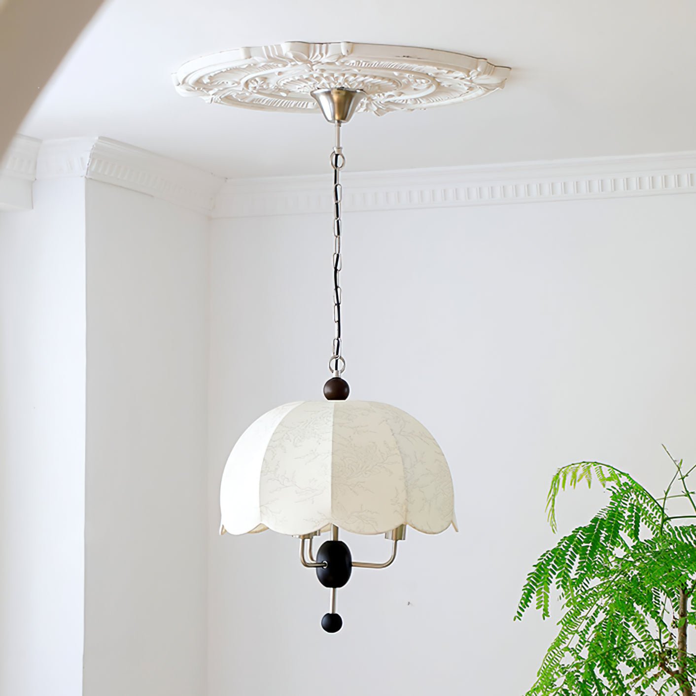 Ervaren Vintage Bloom Fabric Wood Pendant Lamp