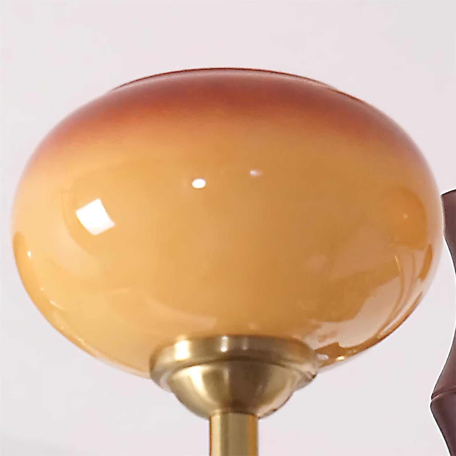 Chandelier Caramel Glass Globes Walnut Wood Arms Vintage - Neutral Decor
