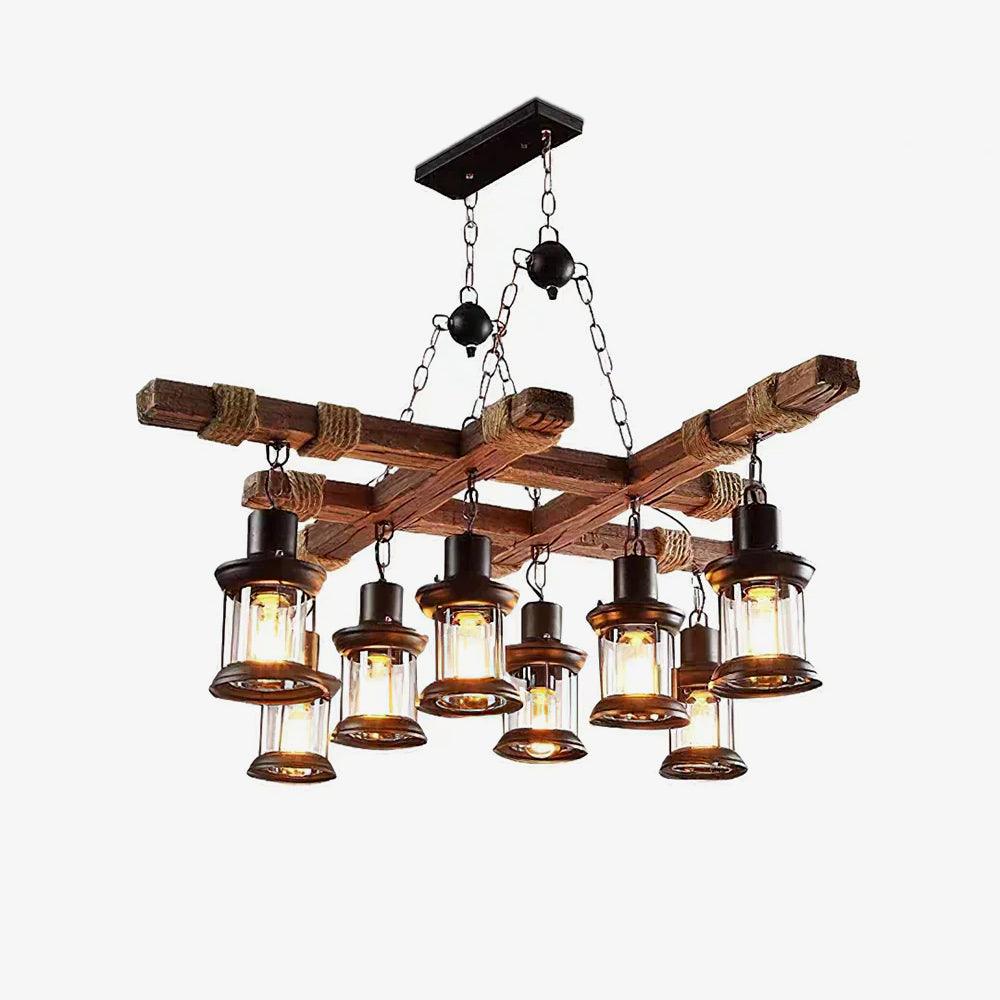 Rinoella Chandelier Vintage Wood Glass Retro