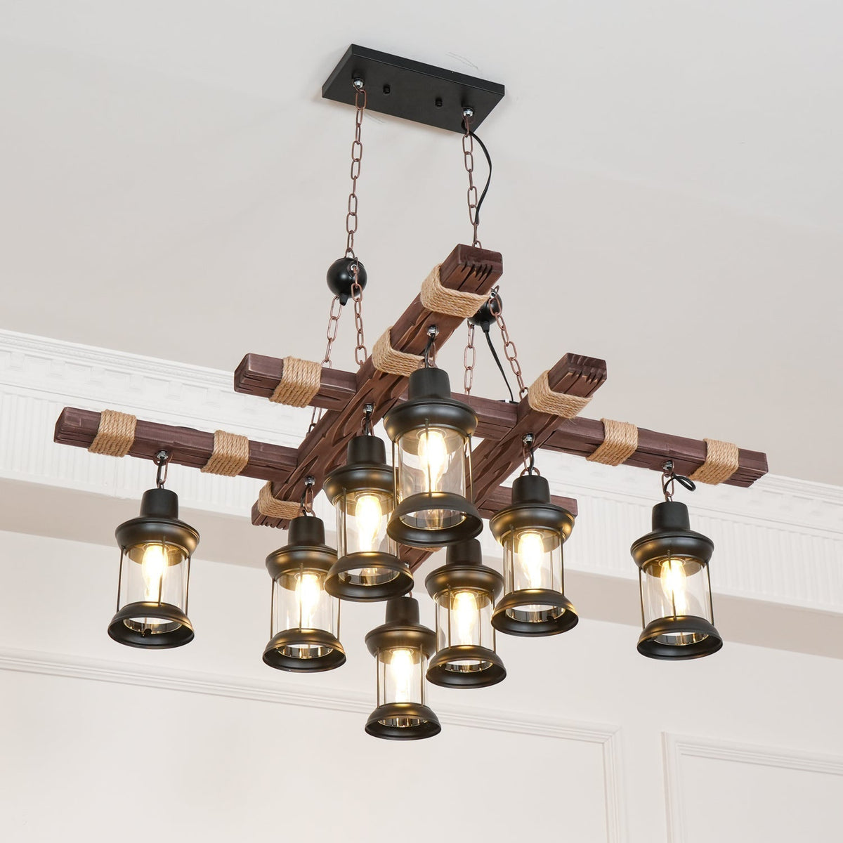 Rinoella Chandelier Vintage Wood Glass Retro