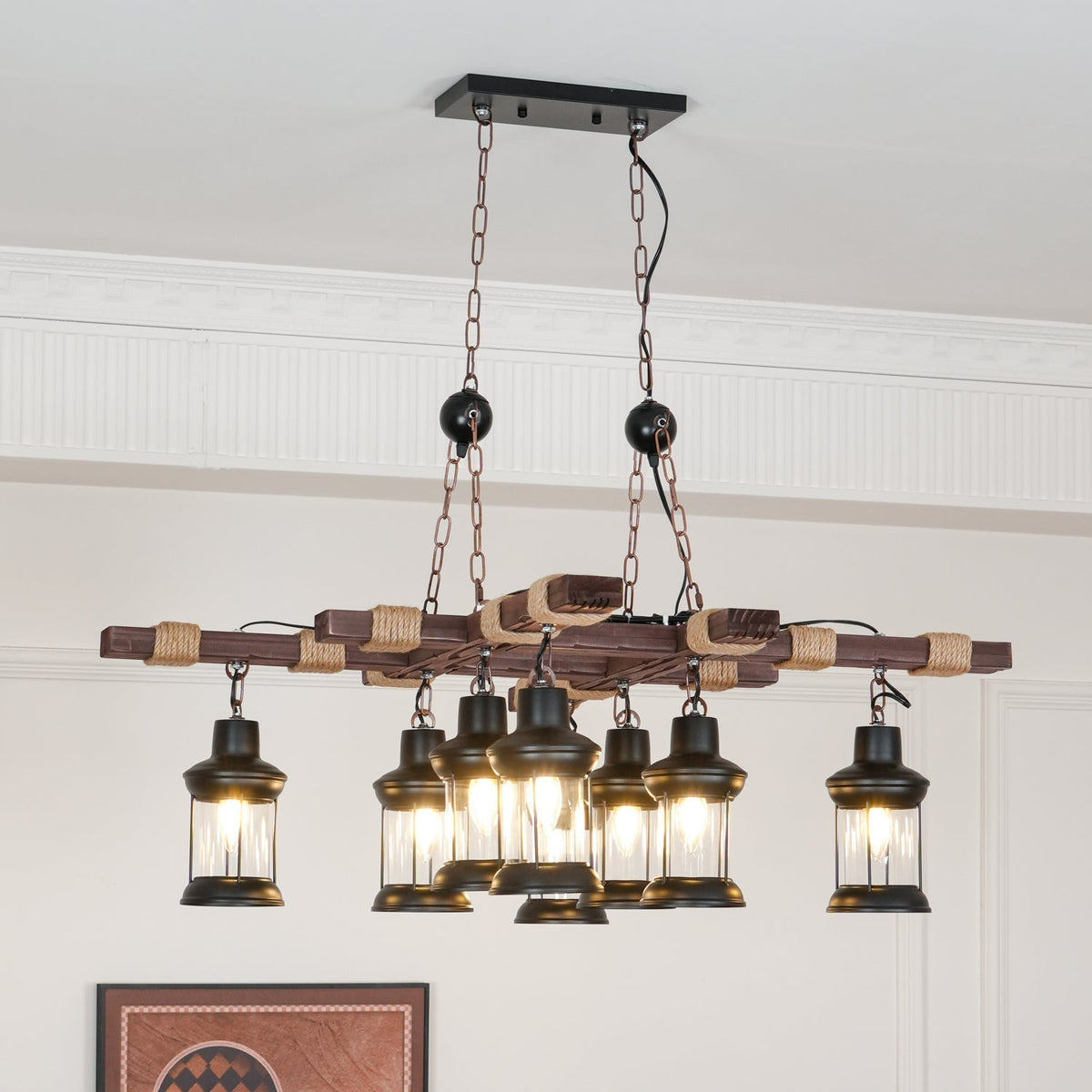 Rinoella Chandelier Vintage Wood Glass Retro