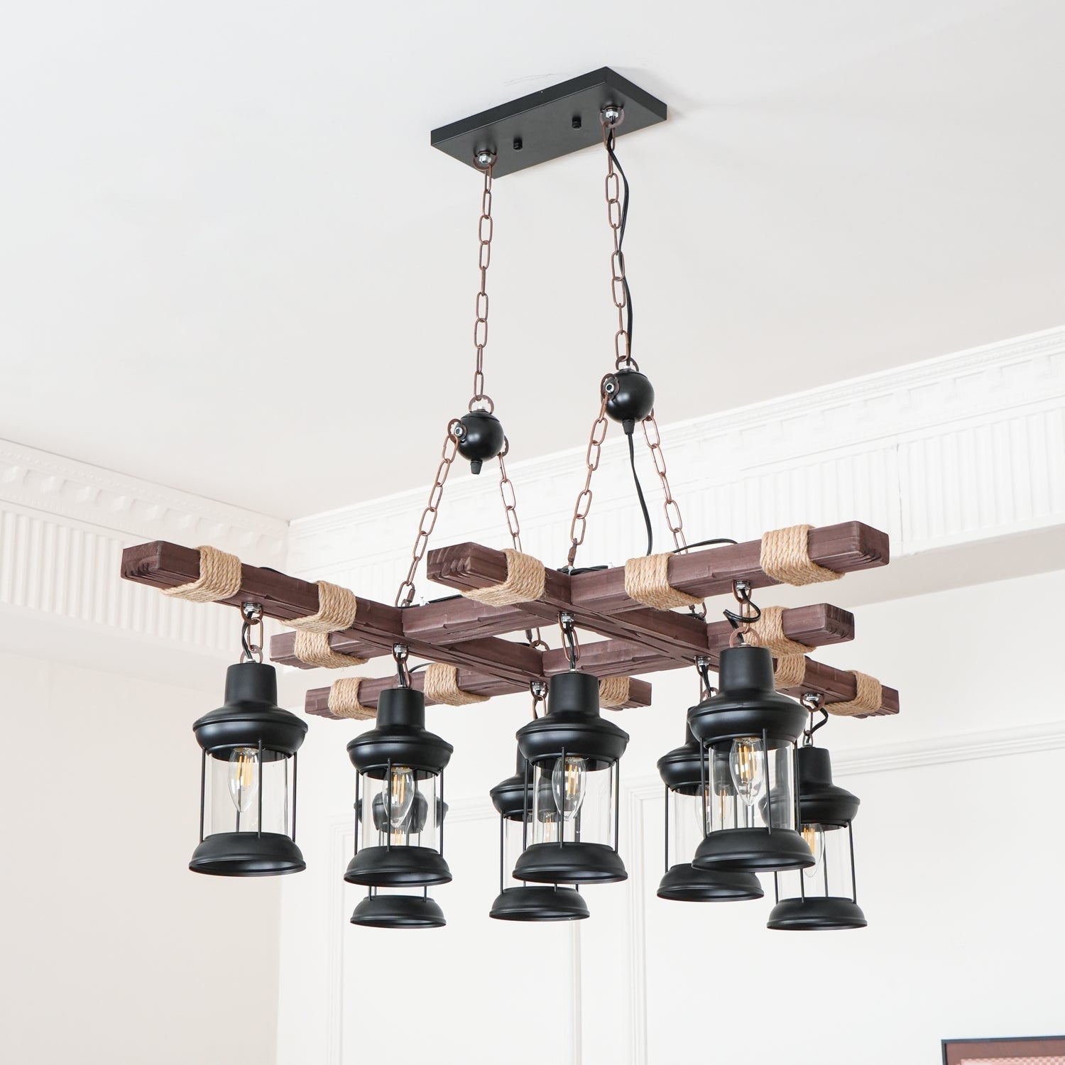 Rinoella Chandelier Vintage Wood Glass Retro