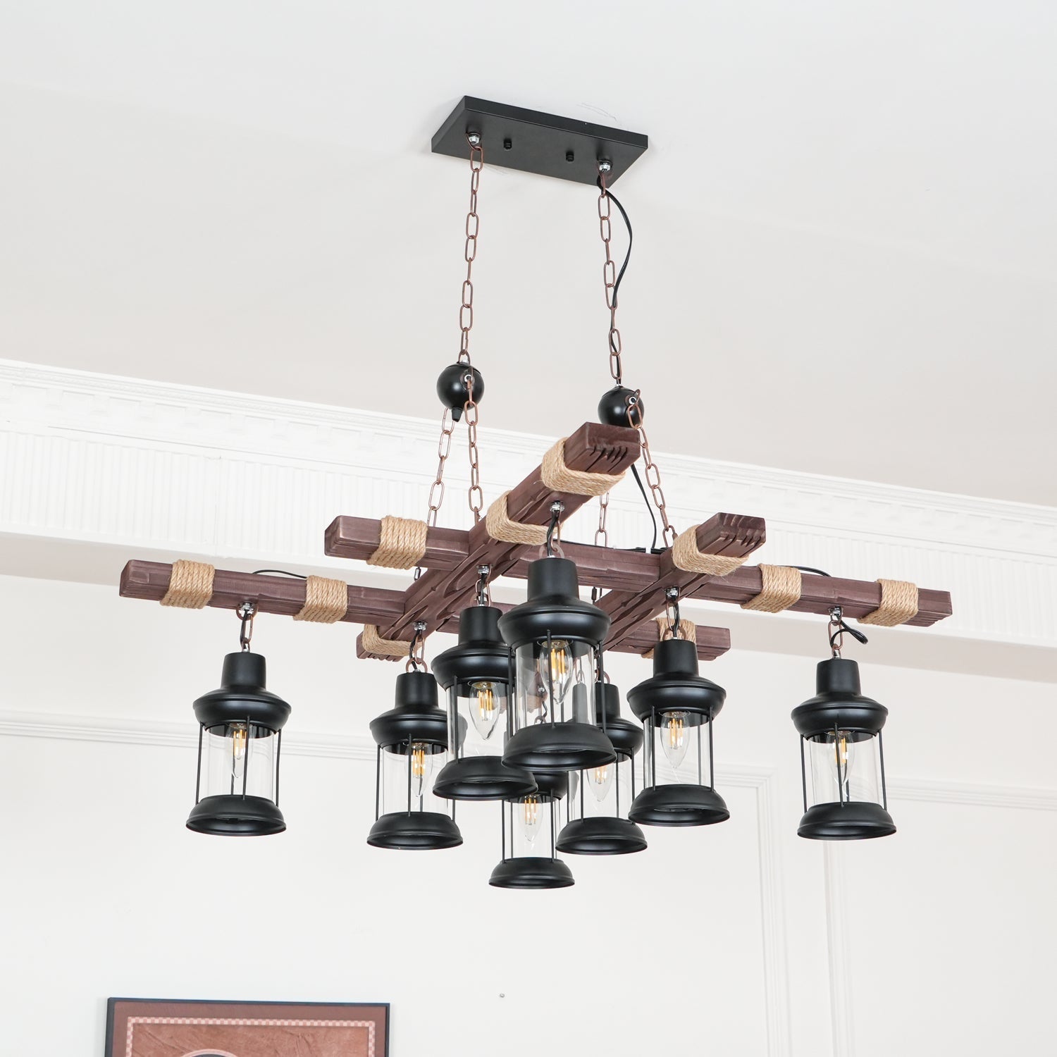 Rinoella Chandelier Vintage Wood Glass Retro