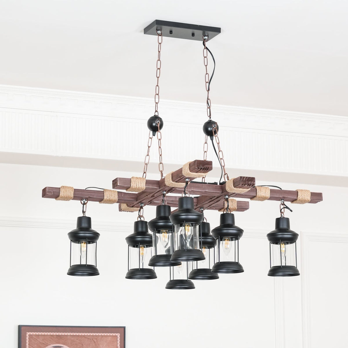 Rinoella Chandelier Vintage Wood Glass Retro