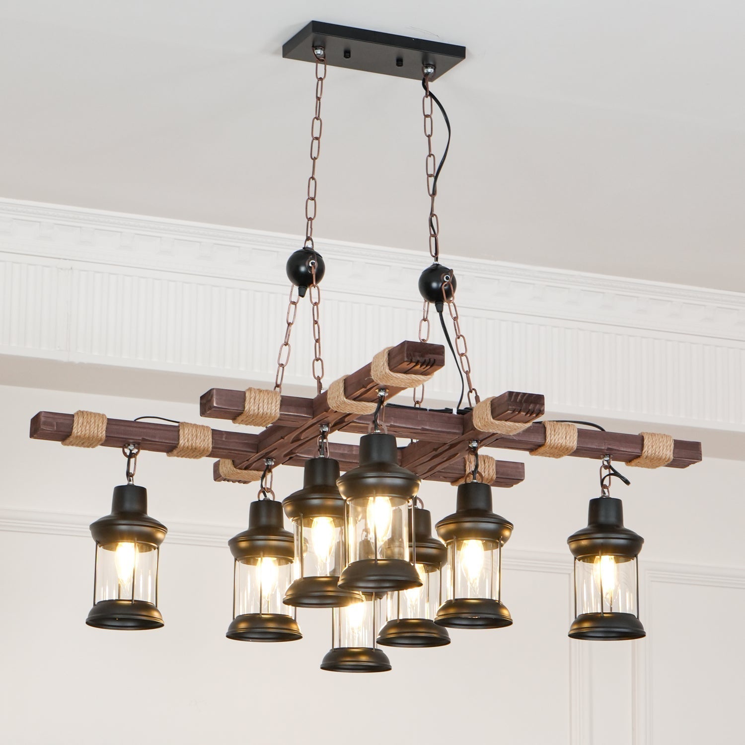 Rinoella Chandelier Vintage Wood Glass Retro