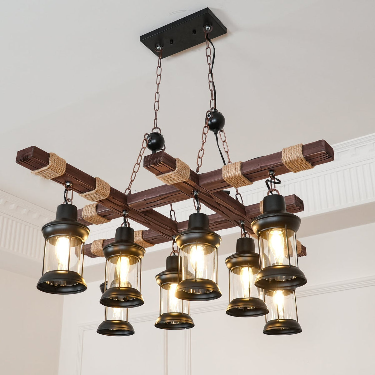Rinoella Chandelier Vintage Wood Glass Retro
