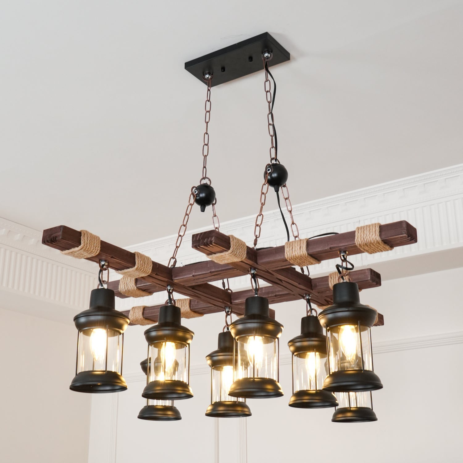 Rinoella Chandelier Vintage Wood Glass Retro