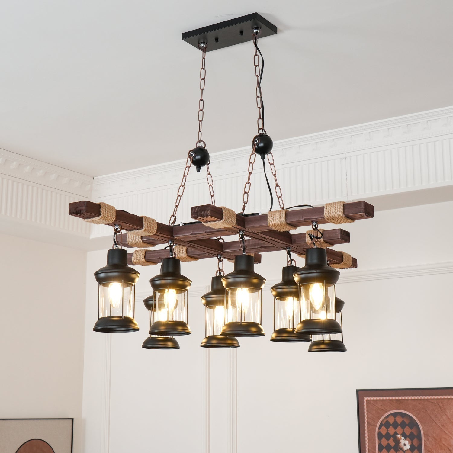 Rinoella Chandelier Vintage Wood Glass Retro