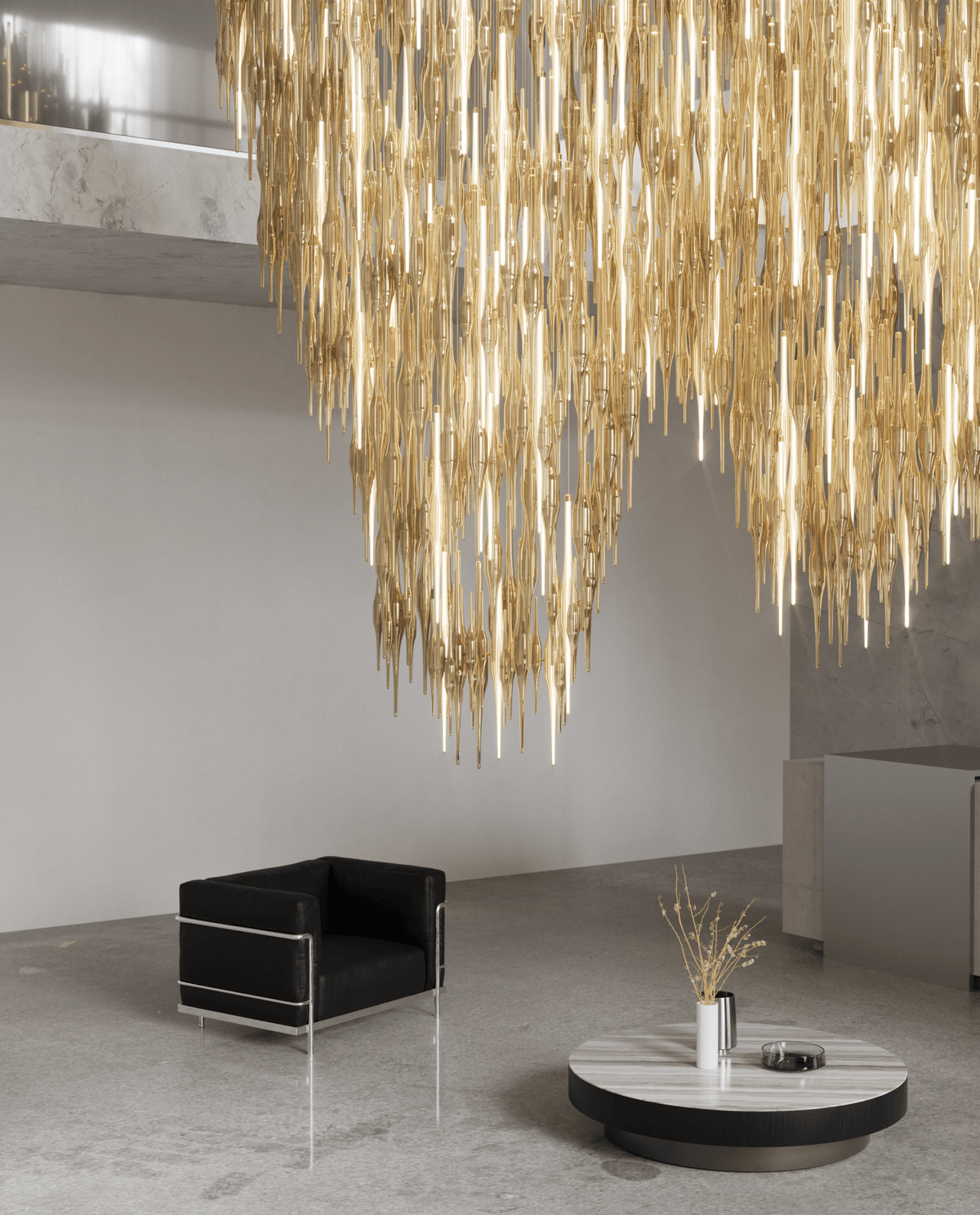 HydroDrop Amber Glass Grand Cascade Chandelier