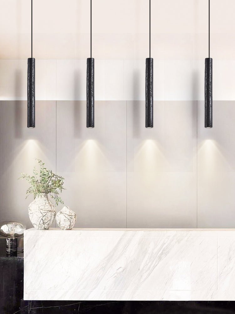 Fosb Slim Black Travertine Tube Pendant Light