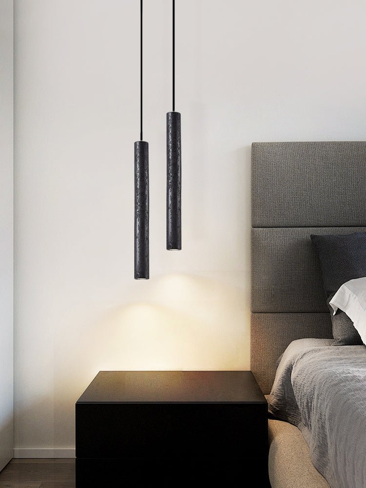Fosb Slim Black Travertine Tube Pendant Light
