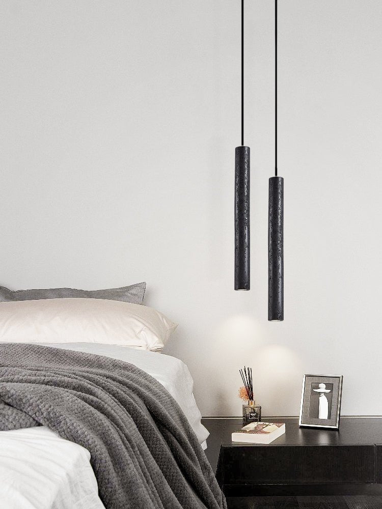 Fosb Slim Black Travertine Tube Pendant Light