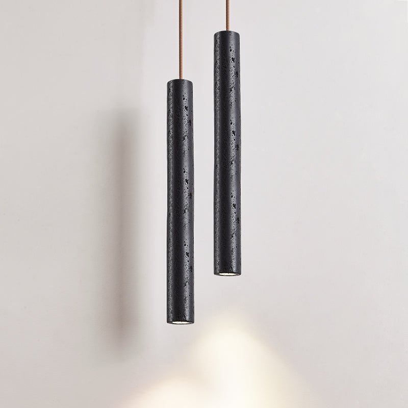 Fosb Slim Black Travertine Tube Pendant Light